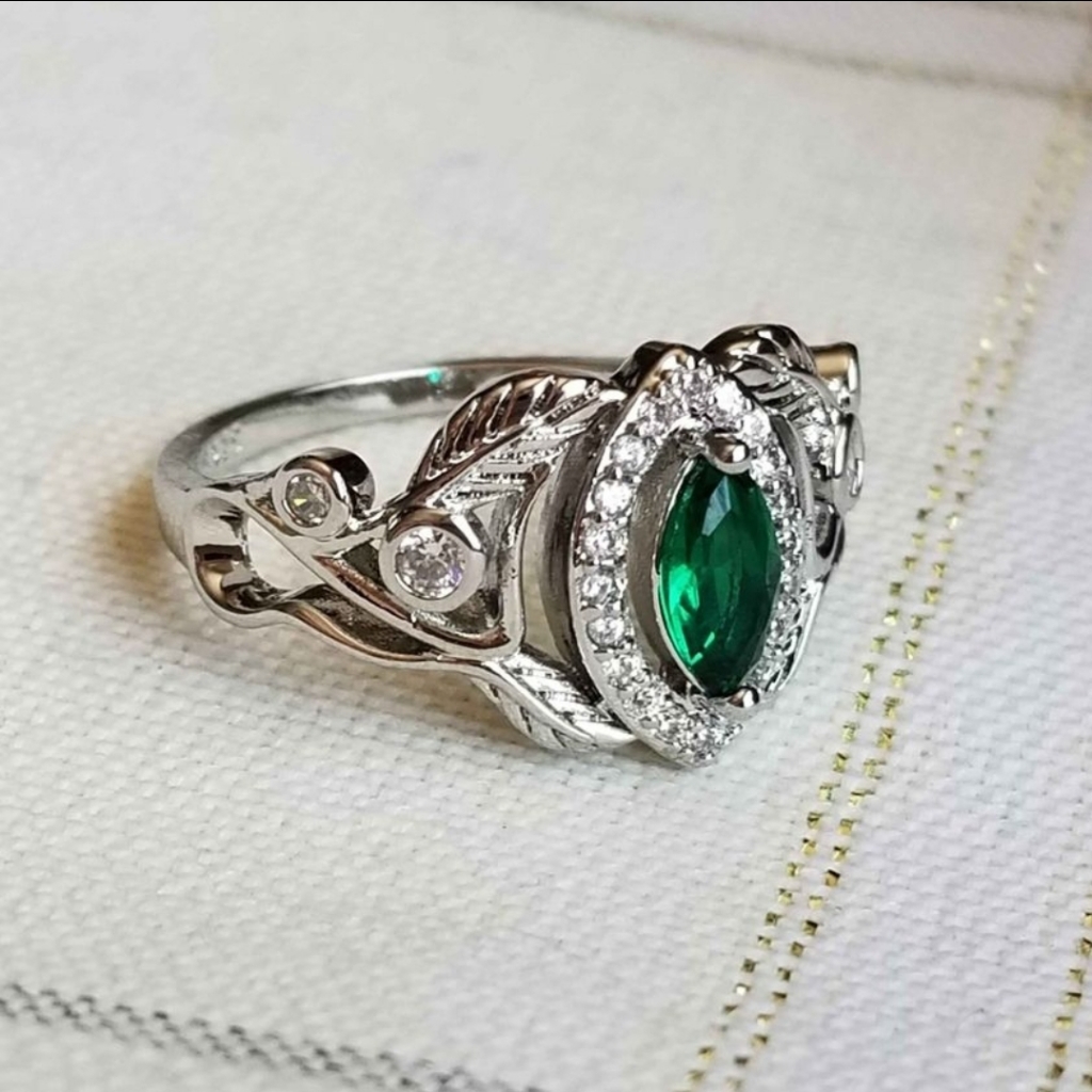 New 925 Silver Marquise Cut Emerald Diamond Leaf Ring For Women